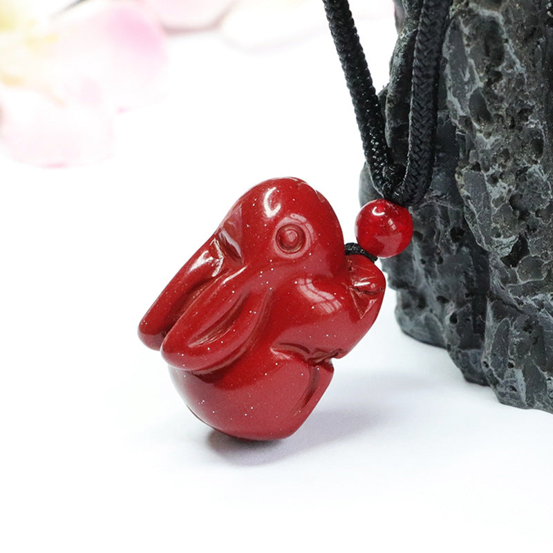 Vermilion Sand Rabbit Pendant Sterling Silver Necklace with Cinnabar Stone