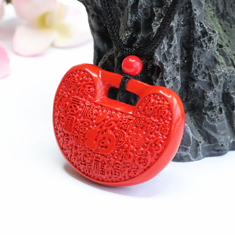 Red Sand Cinnabar Pendant Necklace Ruyi Blessing Lock Pendant