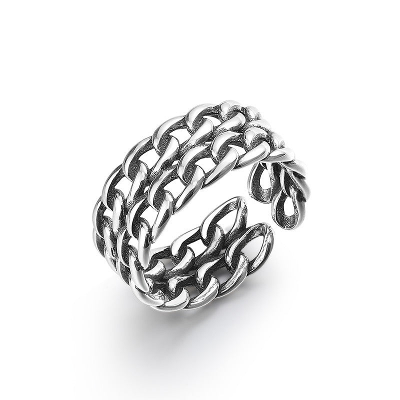 Double Layered Chain Design Opening Sterling Silver Ring