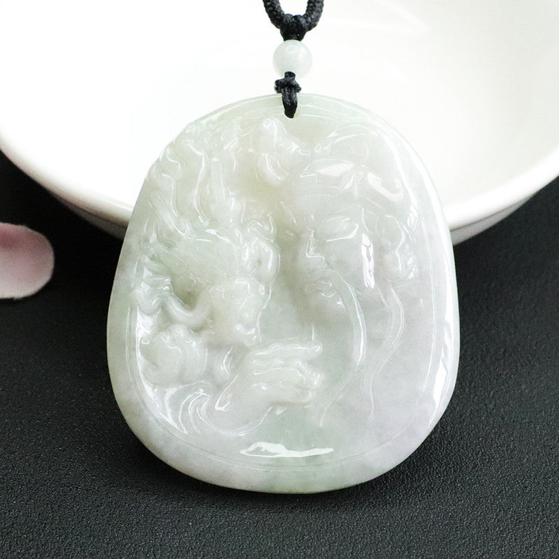 Elegant Sterling Silver Jade Pendant with Guan Yu Dragon Influence