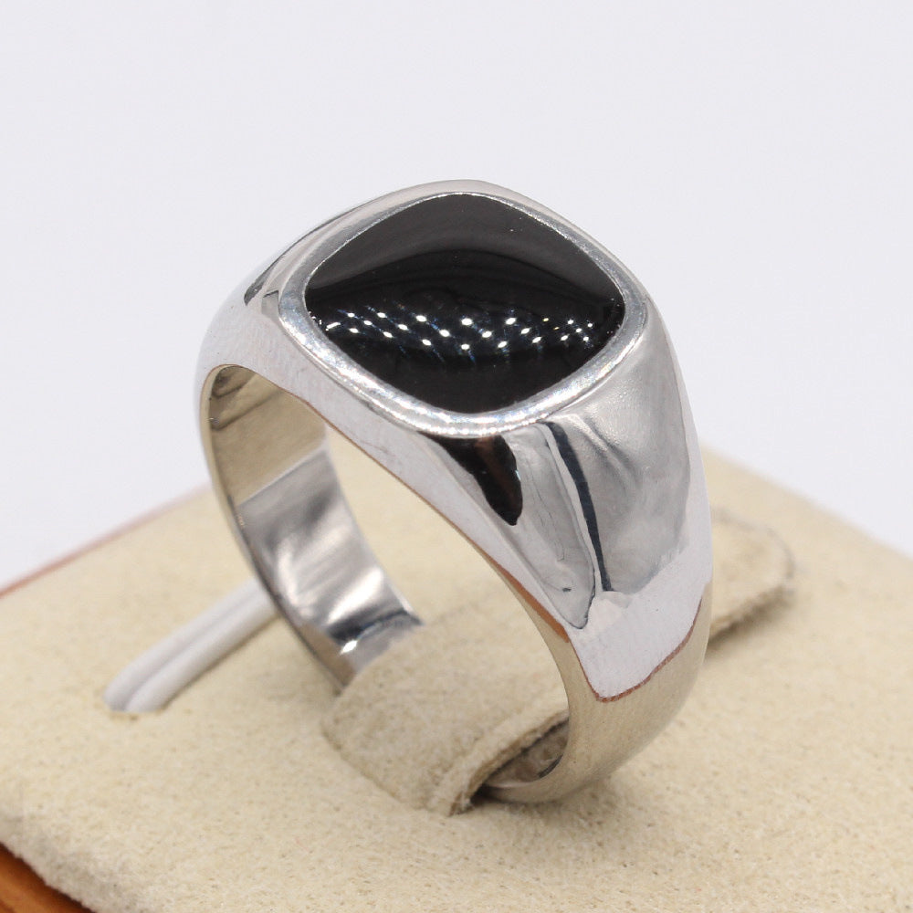 Stylish Black Titanium Ring for Men and Women with Cold Wind Square Design