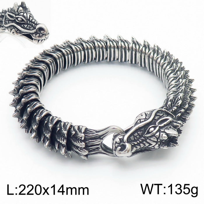 Majestic Dragon Design High-End Stainless Steel Bracelet for Men - Retro Chinese Style