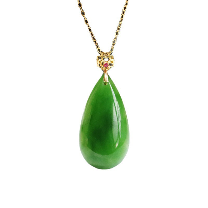 Fortune's Favor Hetian Jade Water Drop Four Leaf Clover Necklace