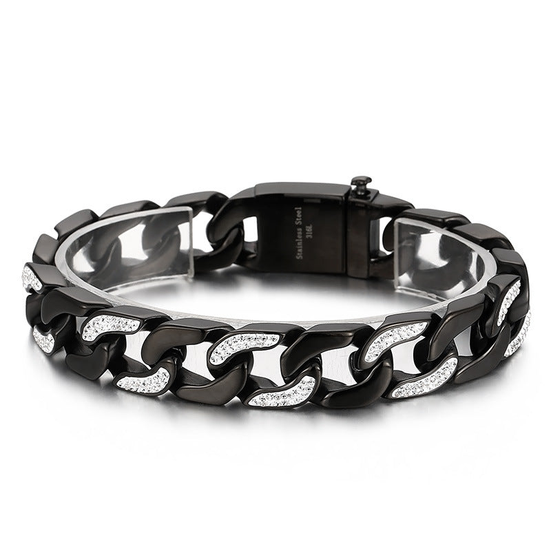 Trendy Hip-Hop Style Men's Titanium Steel Bracelet with Zircon Accents - Versatile European and American Design