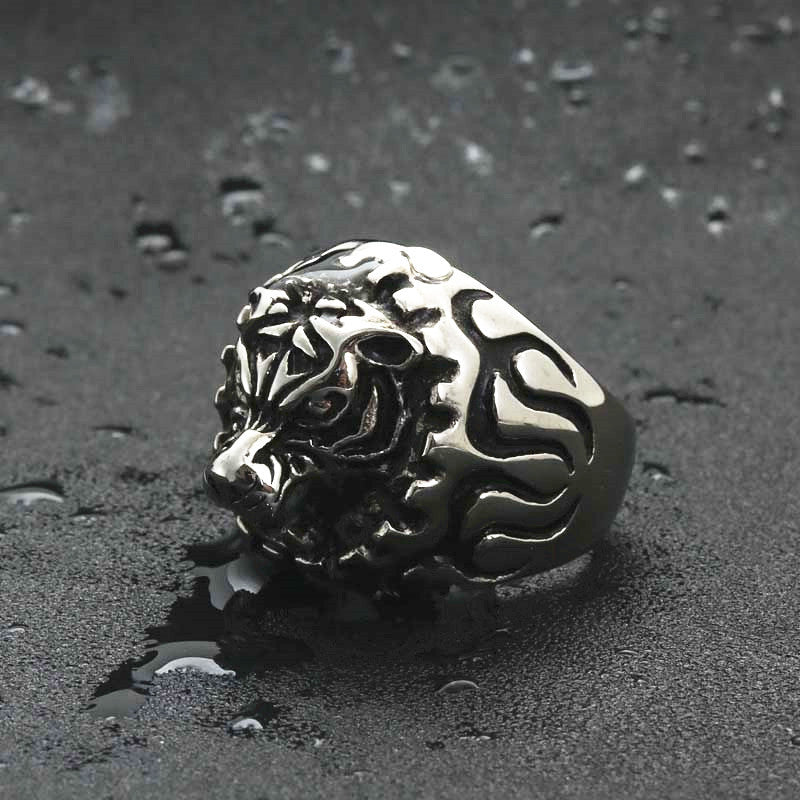 Titanium Steel Flame Cheetah Ring - Retro Hipster Punk Jewelry for Men