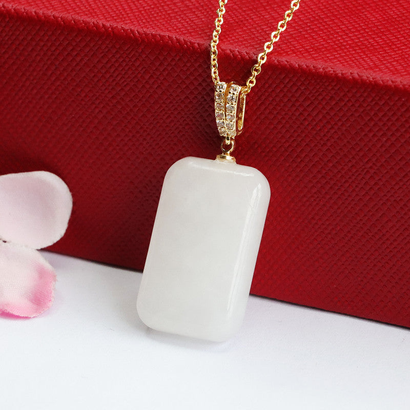 White Jade Zircon V Necklacecrafted with Natural Hotan Jade