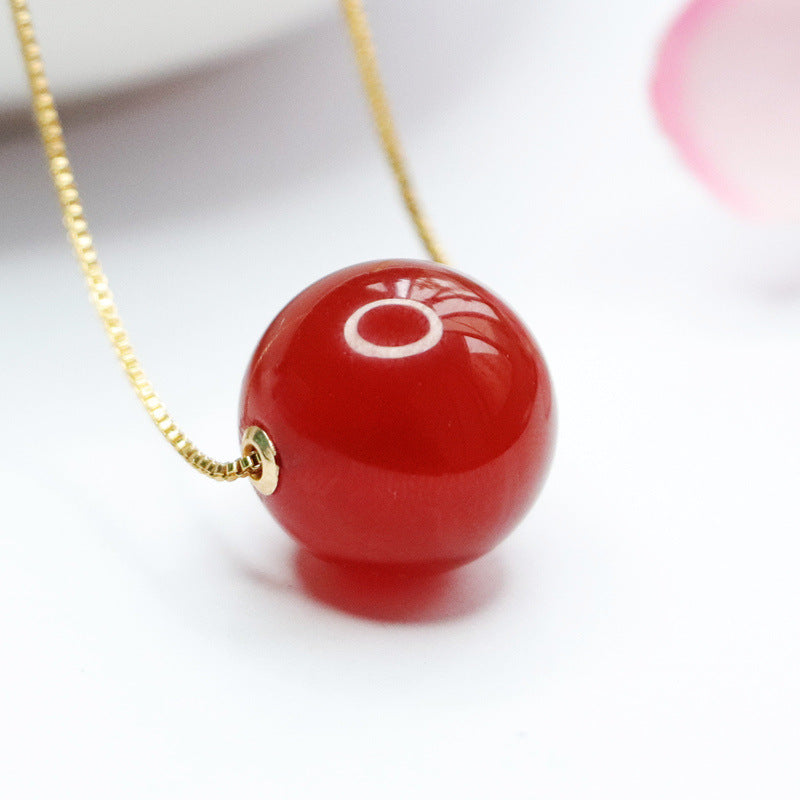 Golden Natural Red Agate Bead Pendant Necklace for Elegant Jewelry Look