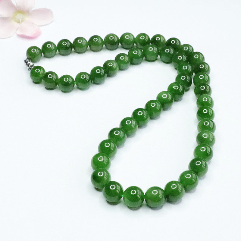 Natural Hetian Jade Necklace Jasper Russian Spinach Green Beads