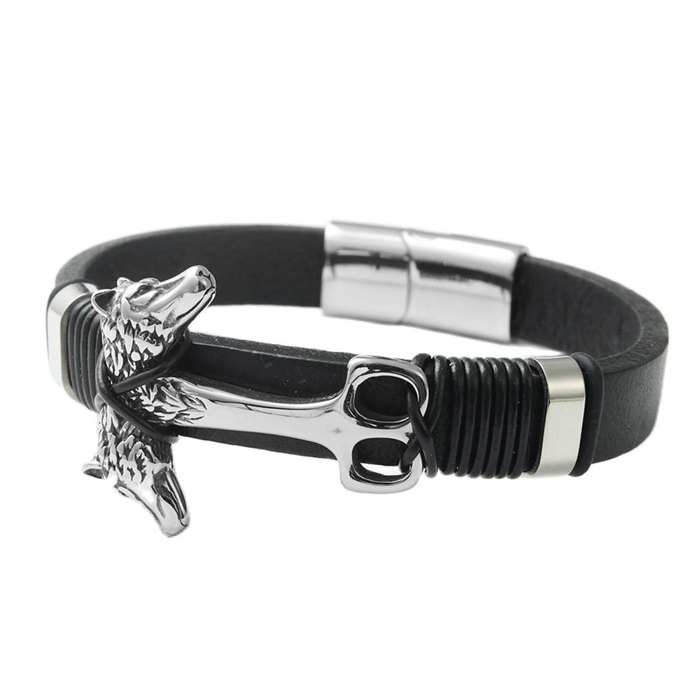 Punk-Inspired Titanium Steel Wolf Skin Bracelet for Men