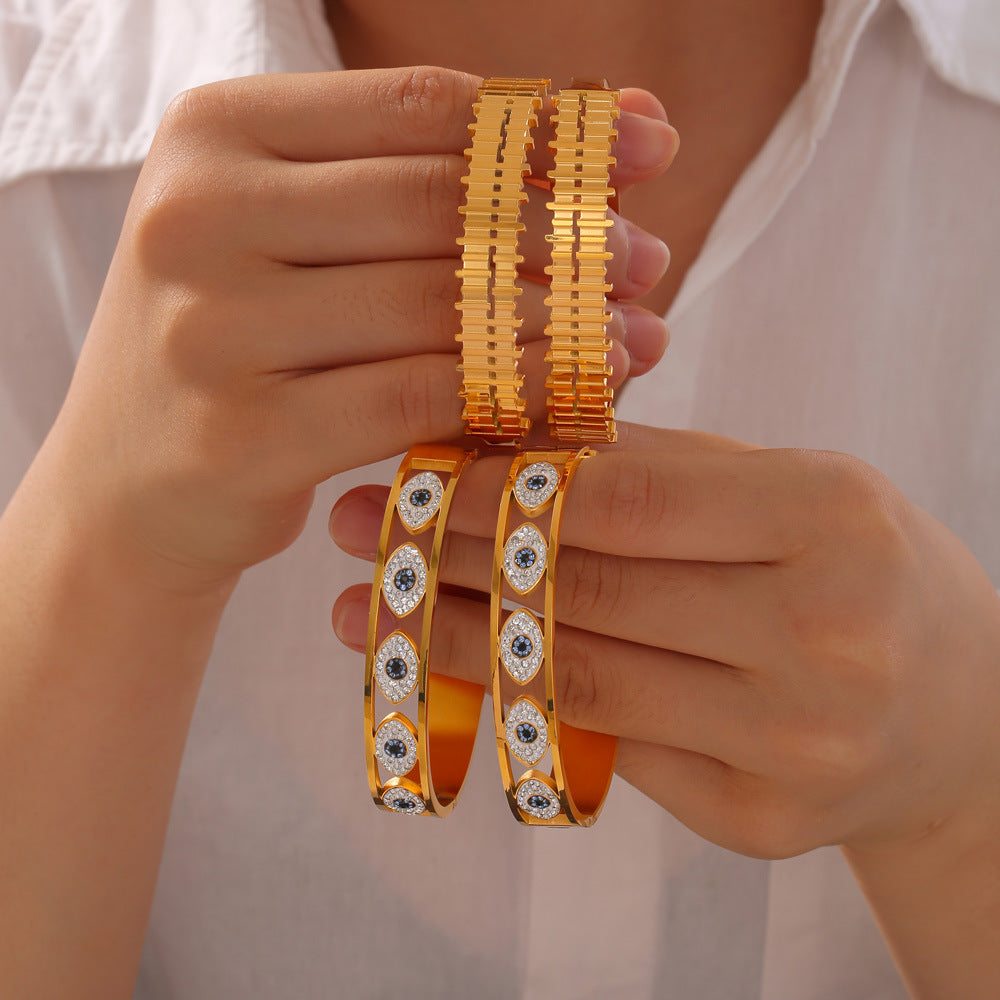 Geometric Texture Zircon Dripping Gold-Plated Titanium Steel Bracelet