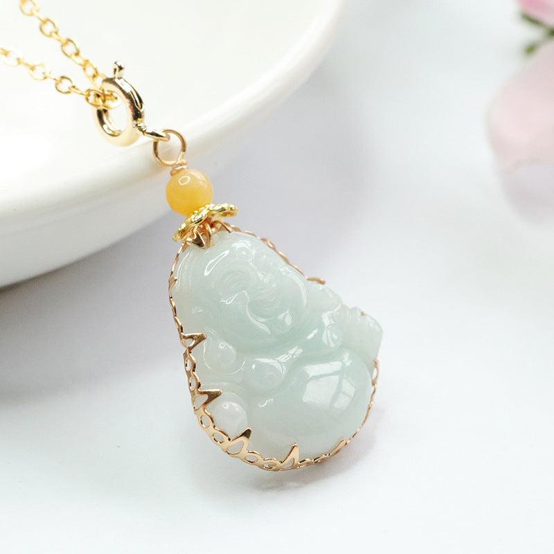 Myanmar A-grade Jade Buddha Pendant Necklace in Sterling Silveridal Necklace