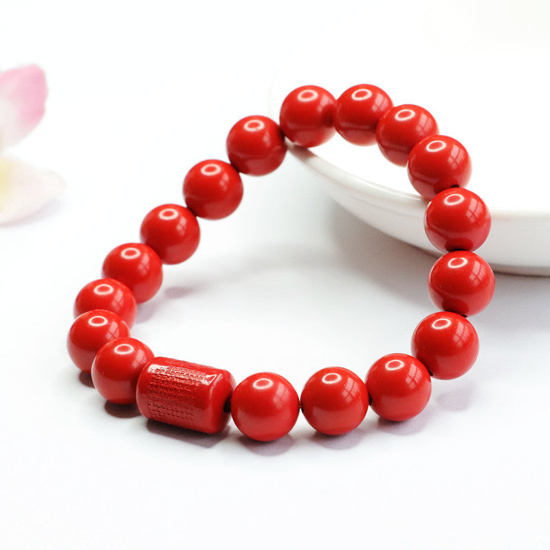 Red Sand Heart Cinnabar Stone Sterling Silver Bracelet