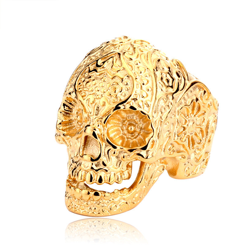 Vintage Stainless Steel Gabala Skull Ring - Personalized Titanium Steel for Men - European & American Style