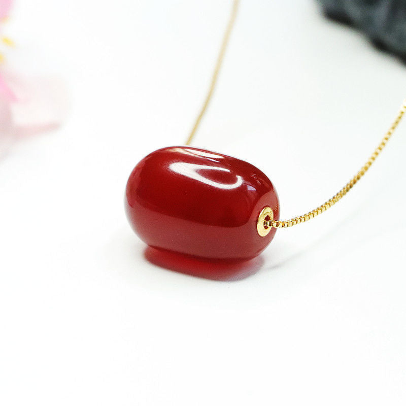 Exquisite Red Agate Bead Pendant Necklace in Sterling Silver