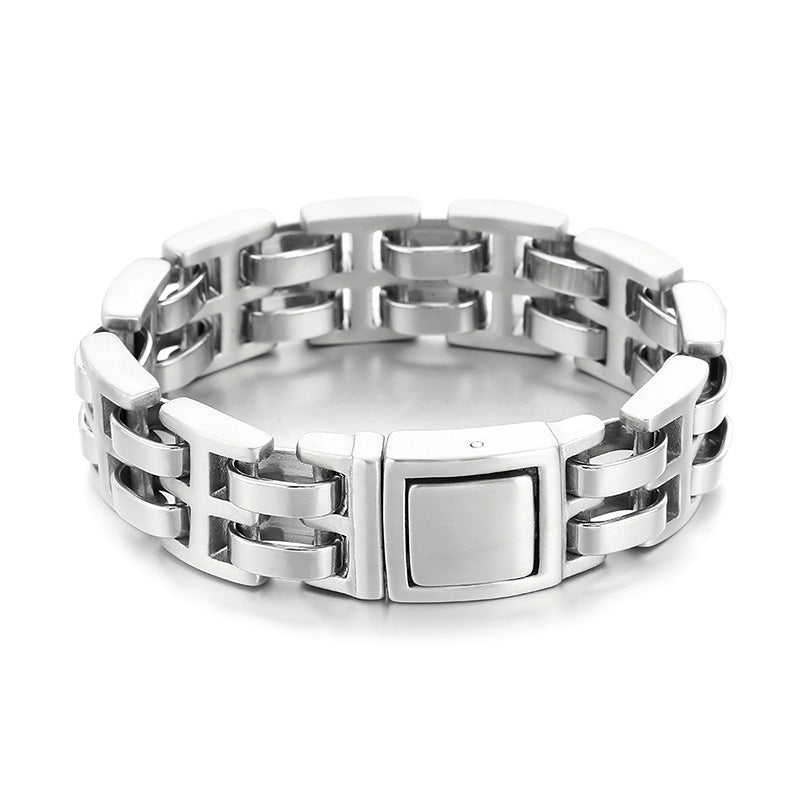 Stylish Double-Row Stainless Steel Men's Bracelet with Trendy Glossy Strap Chain