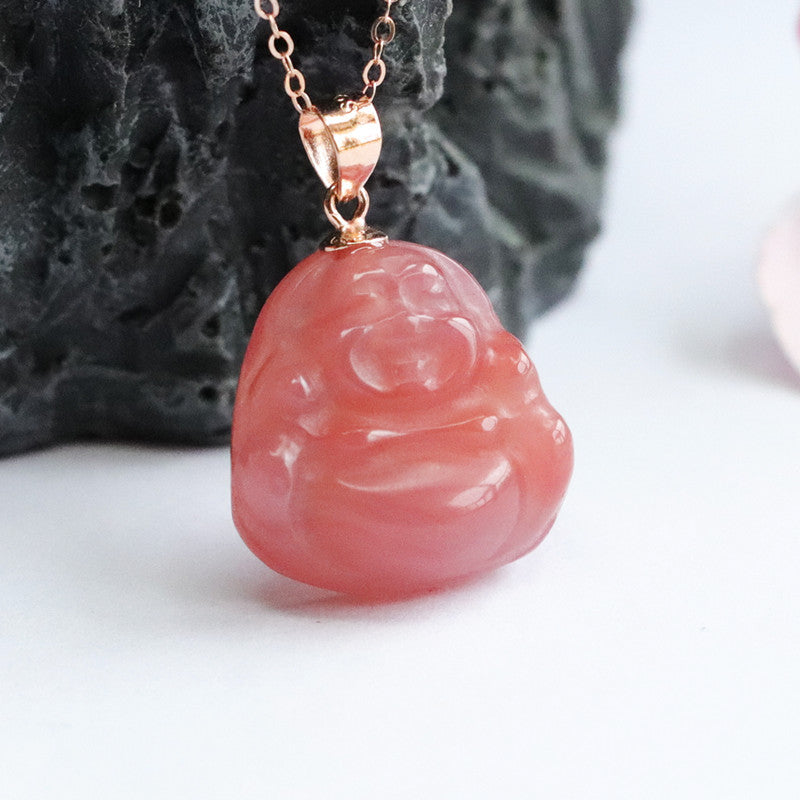 Agate Buddha Pendant Rose Gold Necklace Jewelry with S925 Silver Elegance