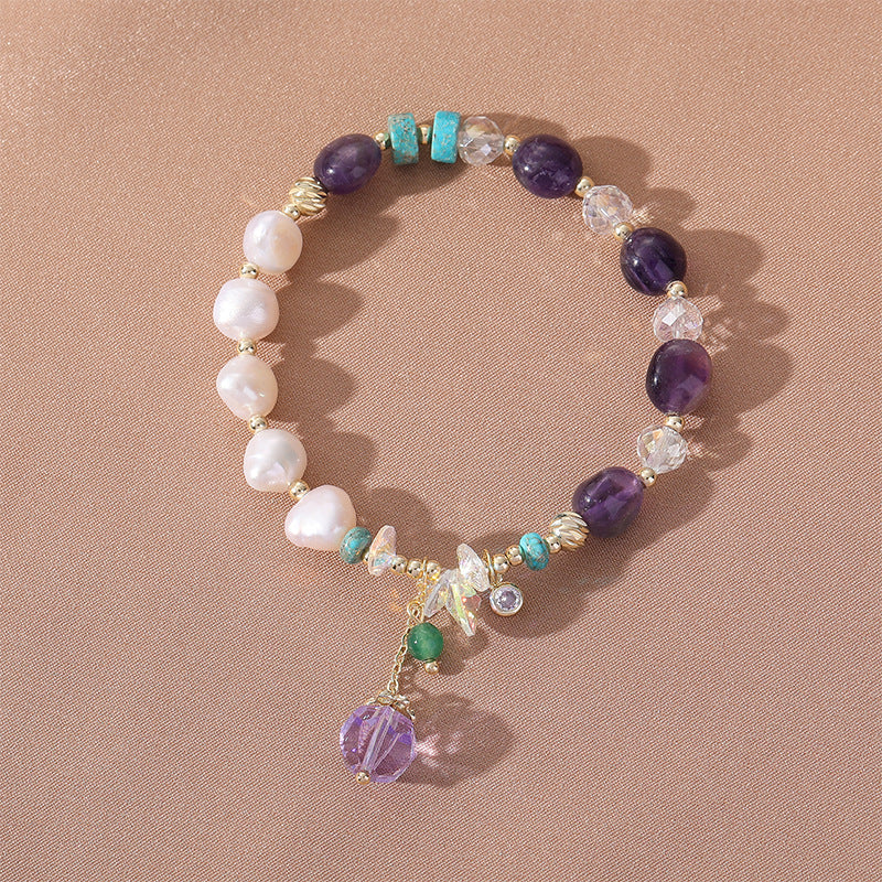 Trendy Retro Style Pearl Purple Chalcedony Bracelet