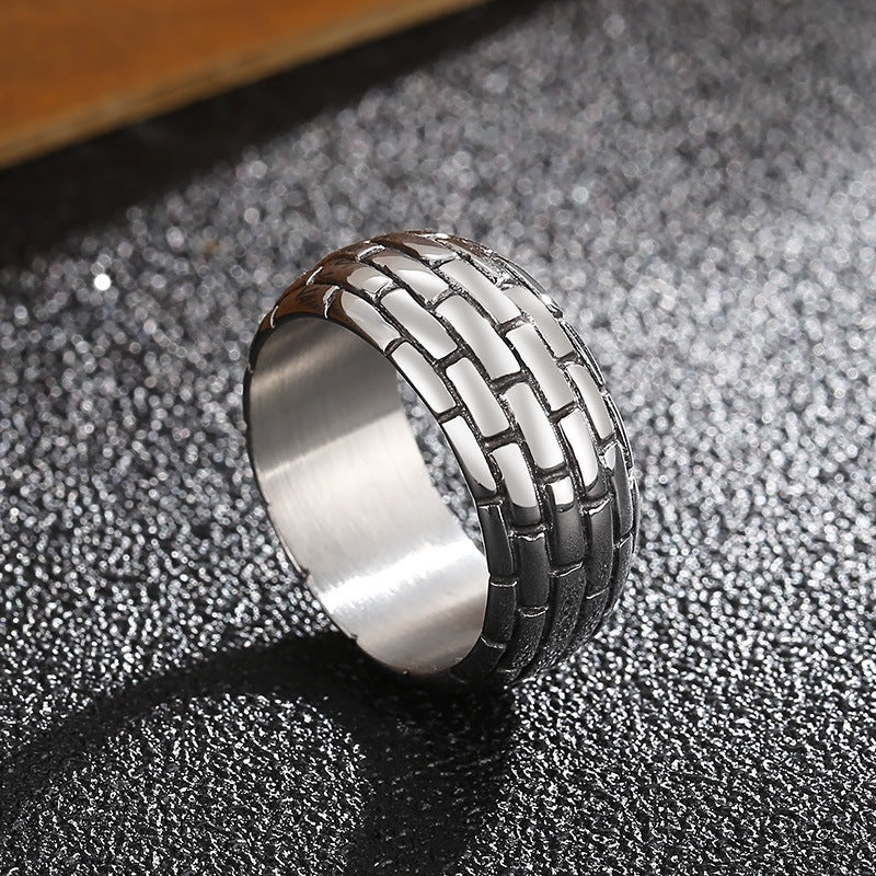 Custom Wide-Sided Retro Punk Titanium Steel Square Ring for Men - Fashion Street Style Accessory