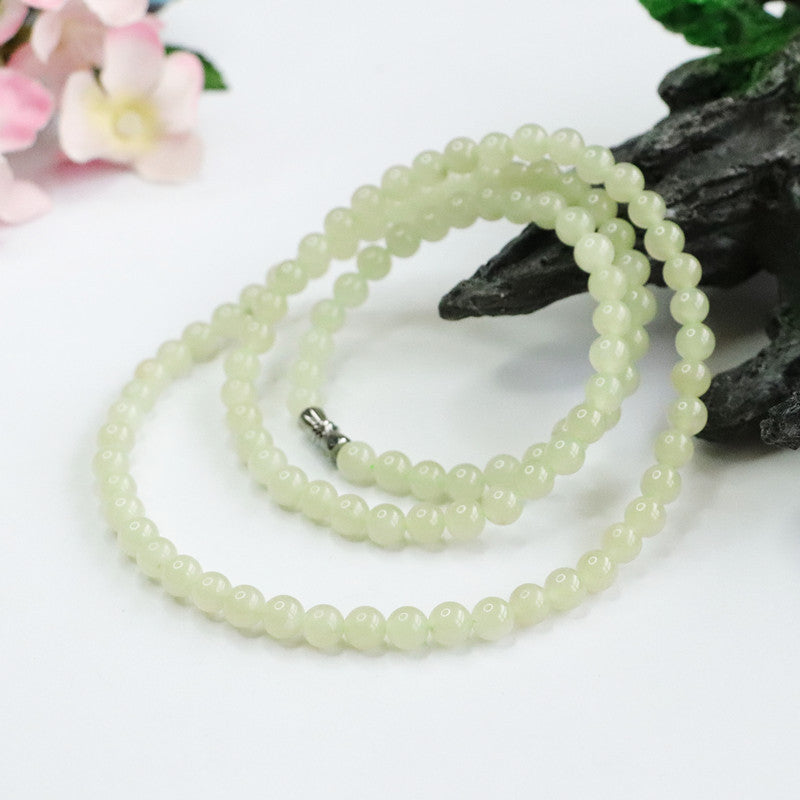 Natural Hetian Jade 108 Buddha Beads Necklace, Beads Jewelry