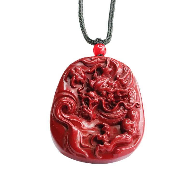 Cinnabar dragon Pendant Purple Gold Sand Carving Dragon Pendant