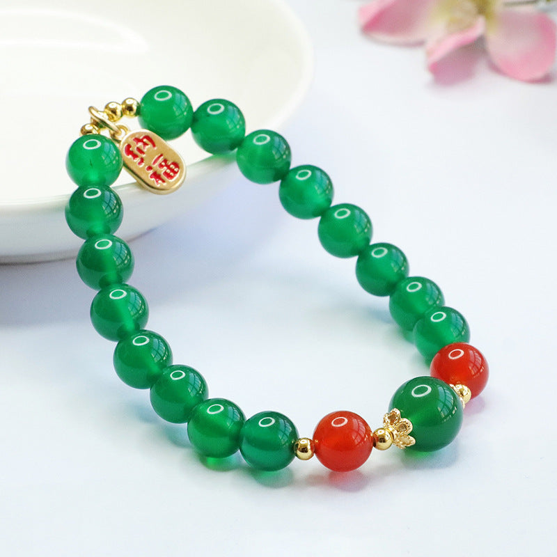 Green Chalcedony and Red Agate Sterling Silver Bracelet for Women, Fortune's Favor Collection