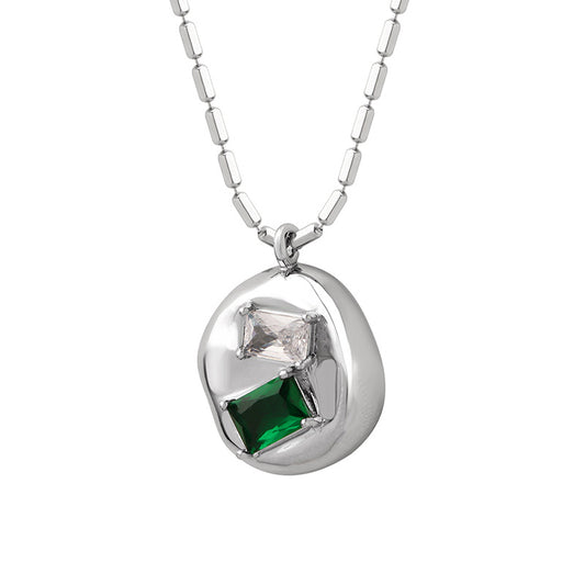 Luxurious Zircon Pendant with Irregular Titanium Steel Chain - Fashionable Commuter Necklace