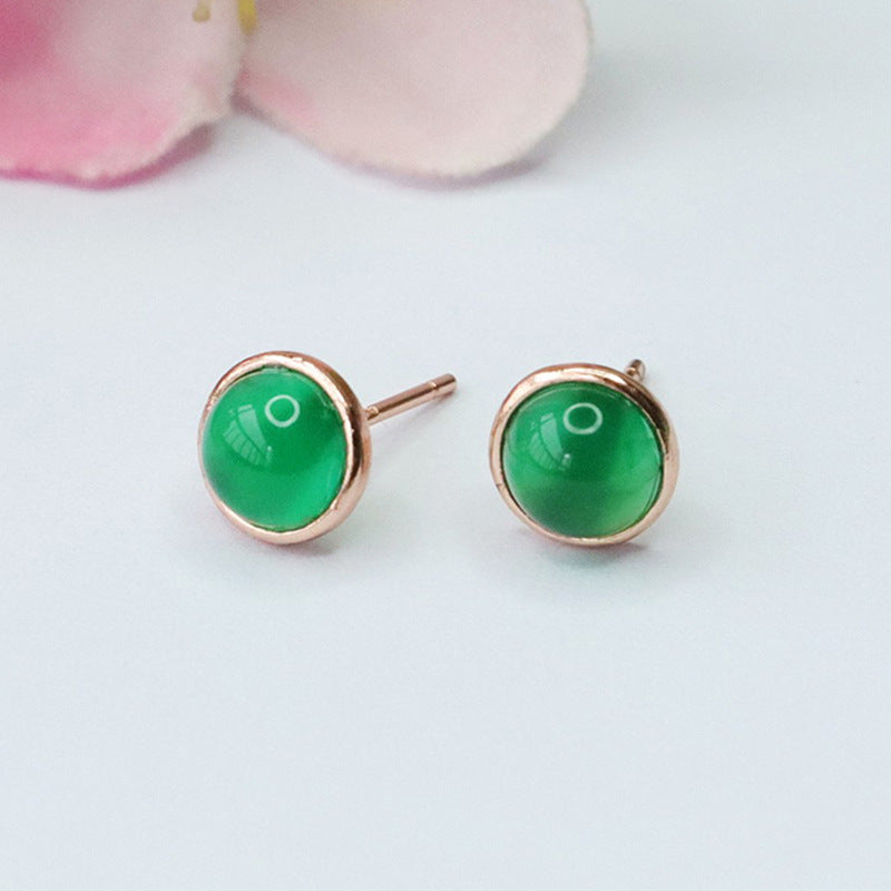 S925 Sterling Silver Green and Red Agate Stud Earrings