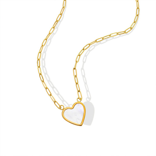 Elegant White Sea Shell Peach Heart Necklace with 18K Gold Plating