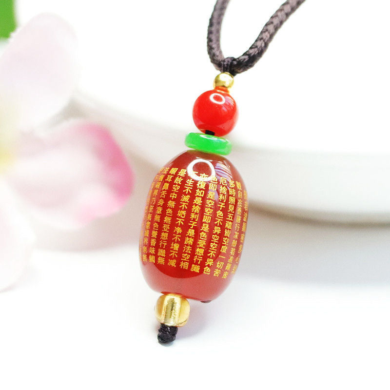 Red Agate Heart Sutras Cylindrical Bead Pendant Jade Chalcedony Pendant Jewelry