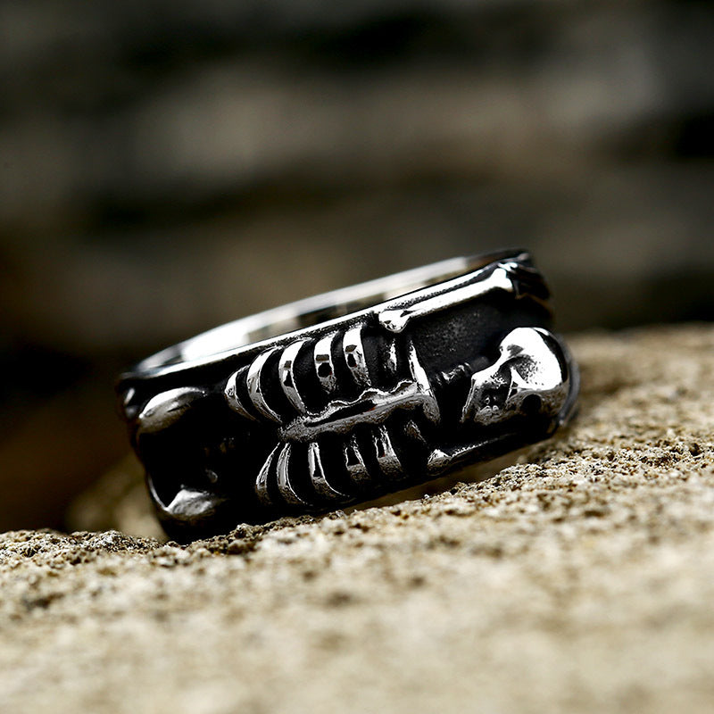 Titanium Steel Skull Ring for Men - European and American Punk Style, Wholesale Available