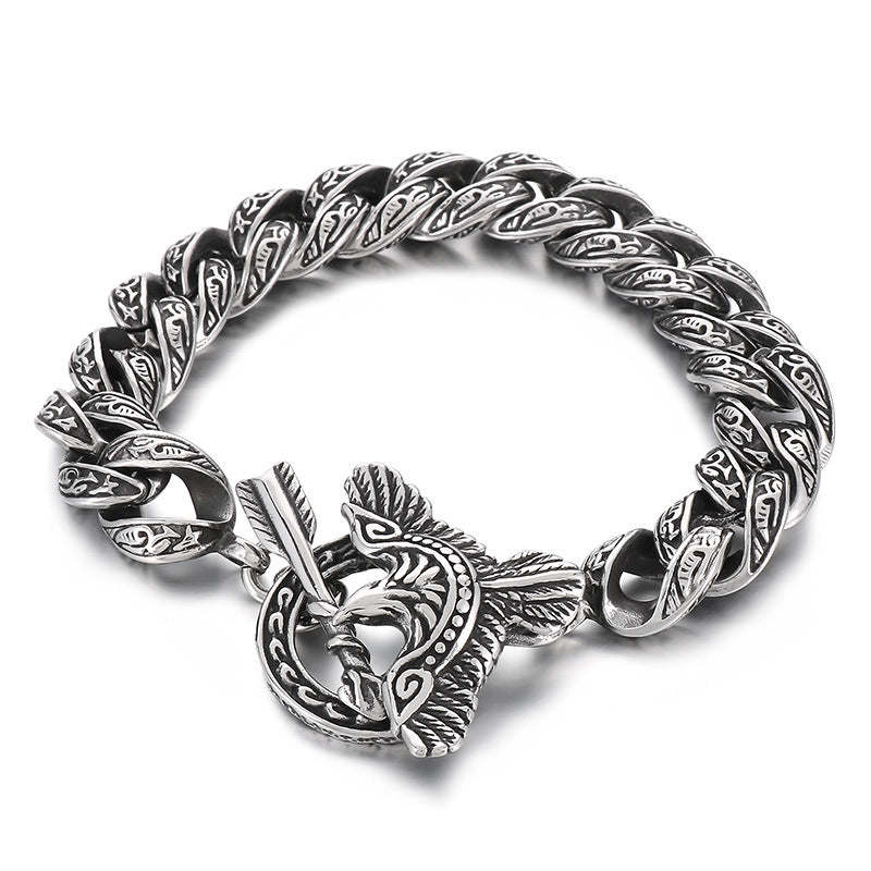 Punk-Inspired Retro Eagle Pattern Stainless Steel Bracelet for Men