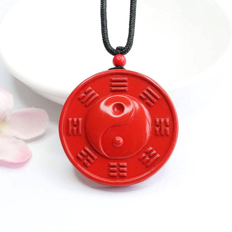 Cinnabar Bagua Round Red Sand Sterling Silver Pendant