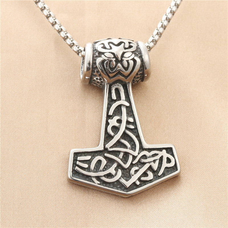 Titanium Steel Personalized Viking Raytheon Hammer Pendant Necklace for Trendy Men