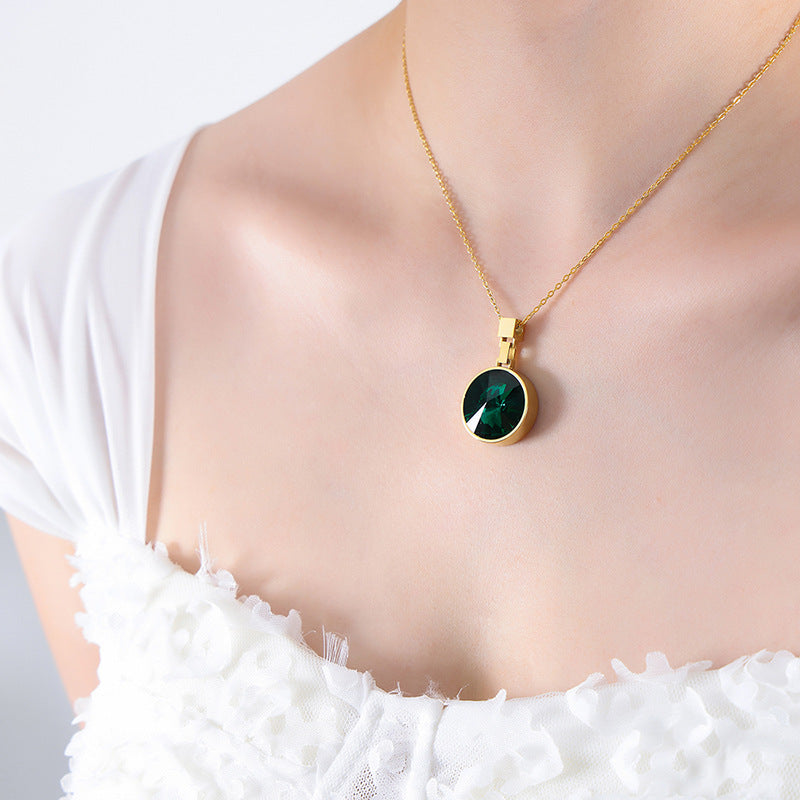 Circular Green and White Glass Stone Pendant Necklace for Women