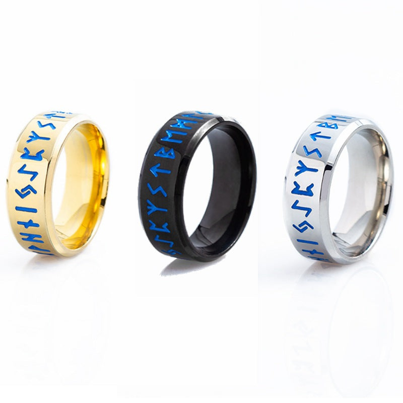 Nordic Viking Men's Titanium Steel Rune Ring - Handcrafted Nordic Style Jewelry for Men