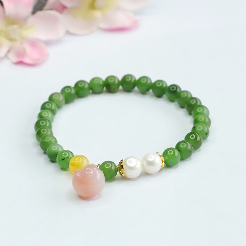 Fortune's Favor Sterling Silver Bracelet with Jade, Honey Wax, and Pearl