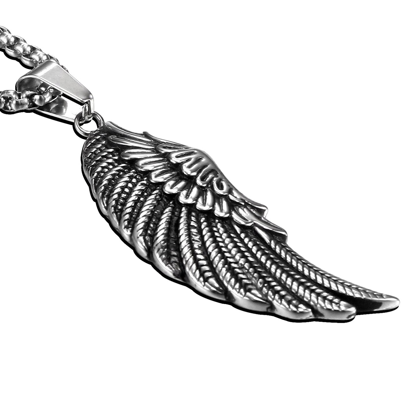 Punk-Inspired Titanium Steel Feather Pendant for Men - Retro Personalized Jewelry