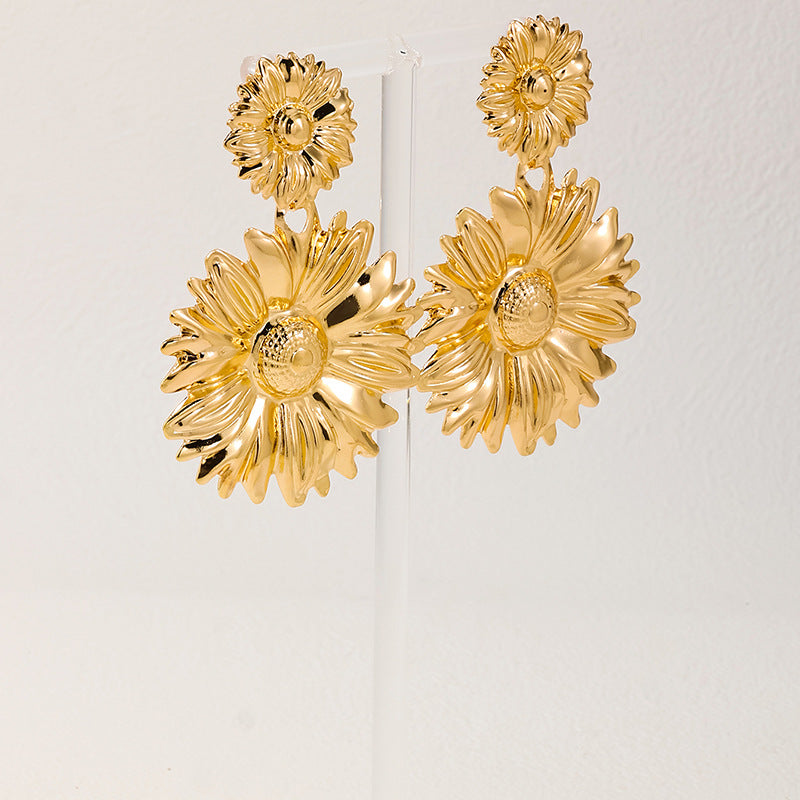 Exaggerated Sunflower Metal Earrings - Vienna Verve Collection