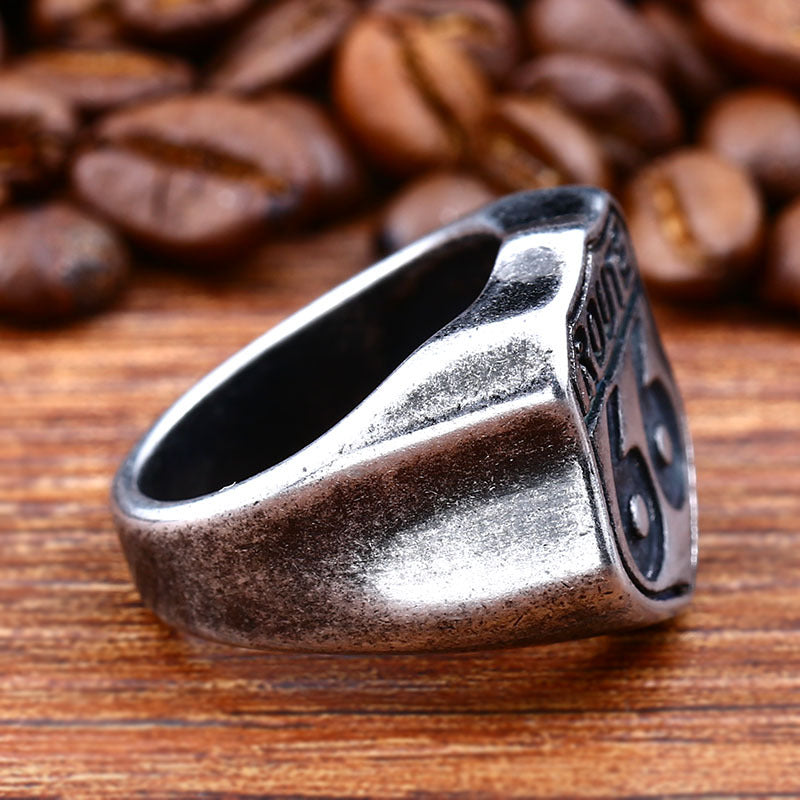 Highway 66 Retro Titanium Steel Men's Personalized Ring - Planderful Everyday Genie Collection