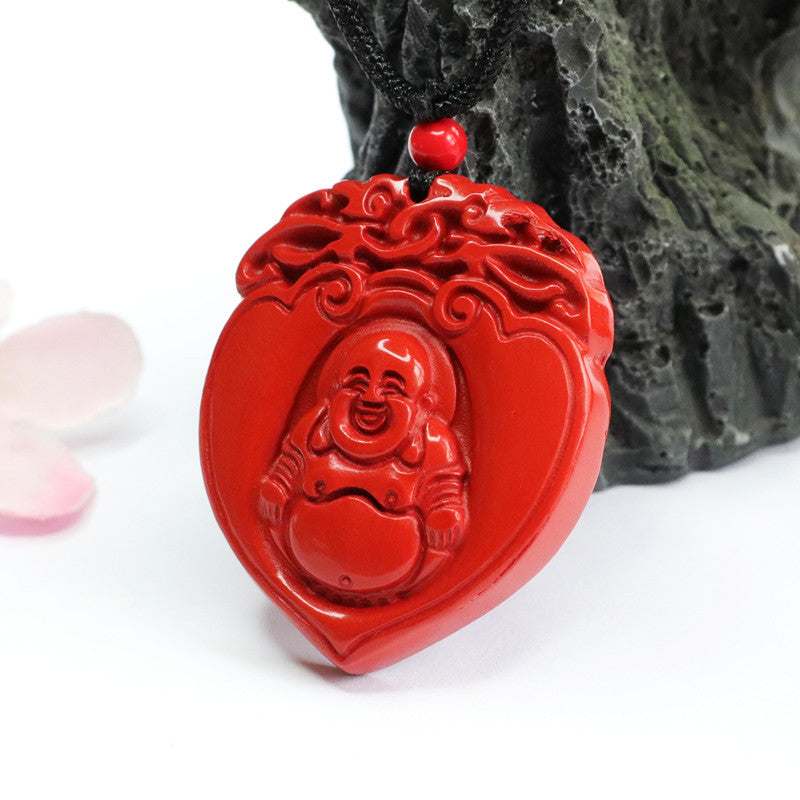 Cinnabar Pendant Red Sand Buddha in Heart Pendant Jewelry Gift