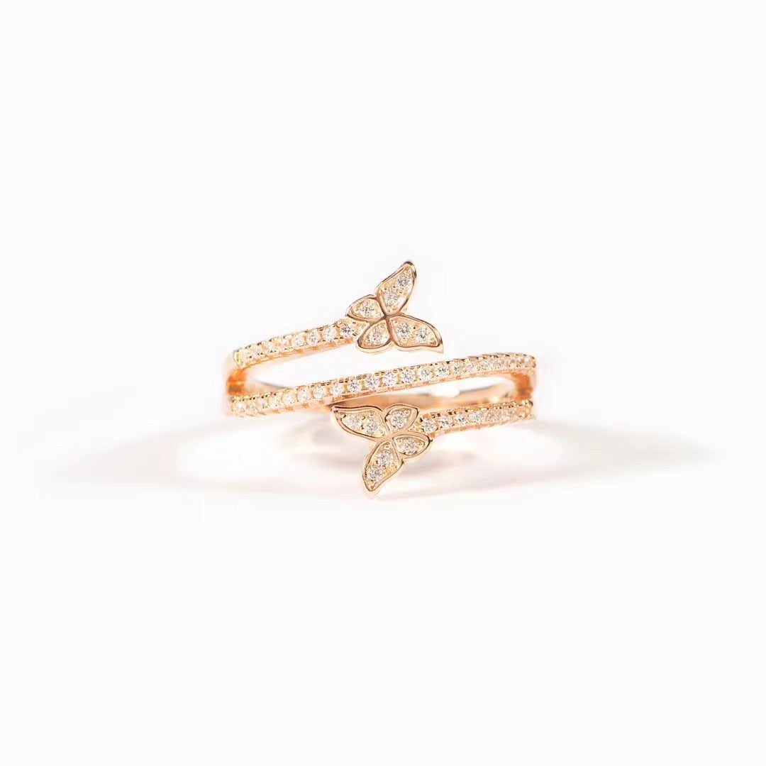 Double Butterfly Zircon Sterling Silver Ring