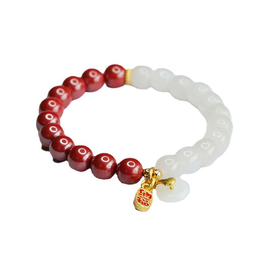 Cinnabar and Jade Sterling Silver Bracelet