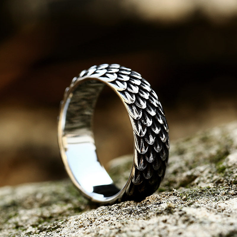 Men's Retro Dragon Scale Titanium Steel Ring - Unique Wholesale Jewelry Collection