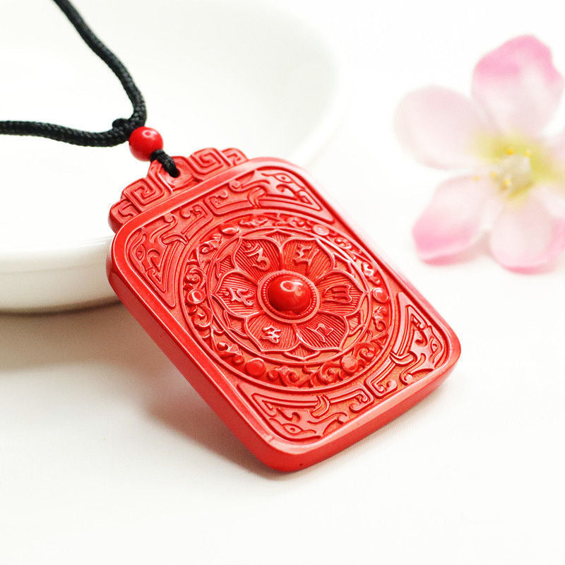 Flower Blossoms Cinnabar Stone Sterling Silver Buddha Pendant