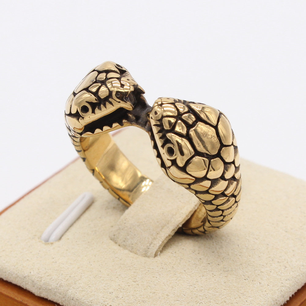 Double Headed Viper Snake Titanium Steel Ring for Men