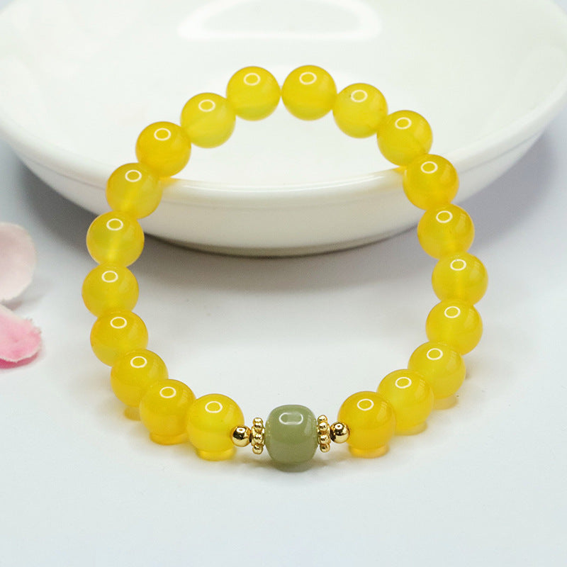 Yellow Chalcedony and Hetian Jade Sterling Silver Bracelet