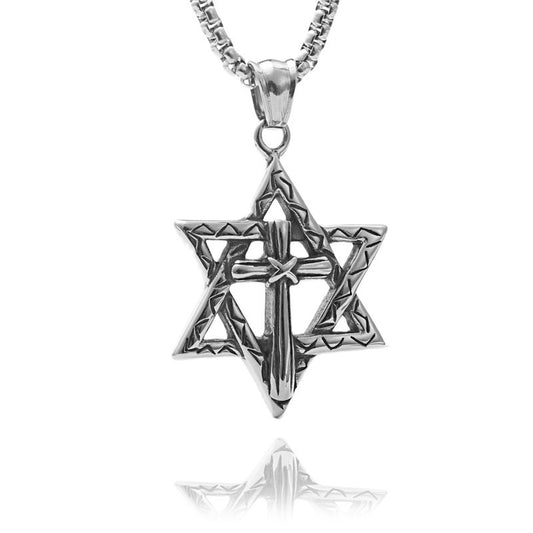 Personalized Titanium Steel Hexagram Cross Pendant Necklace for Men - Retro Punk Style