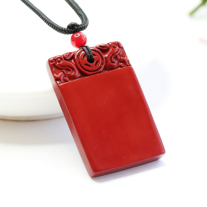 Cinnabar and Purple Gold Sand Pixiu Pendant with Sterling Silver Chain