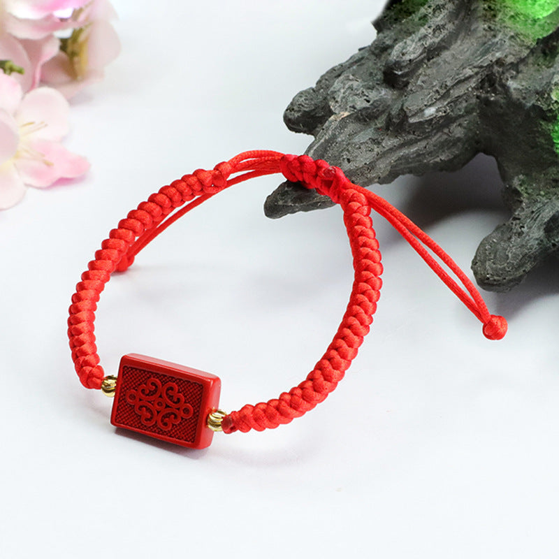 Red Sand Cinnabar Chinese Knot Bracelet with Sterling Silver Decor