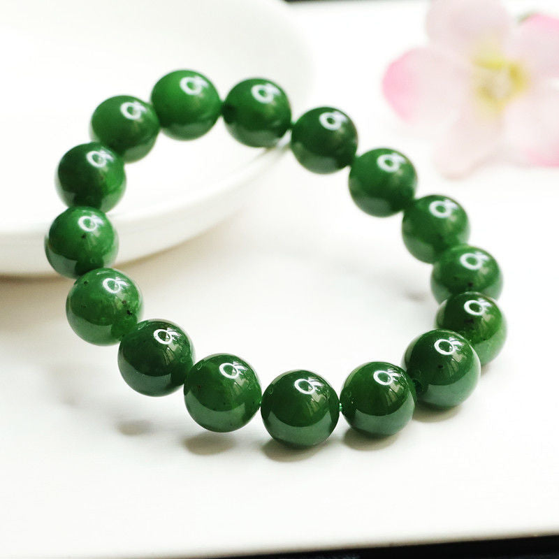 Handcrafted Sterling Silver Jade Bracelet in Spinach Green